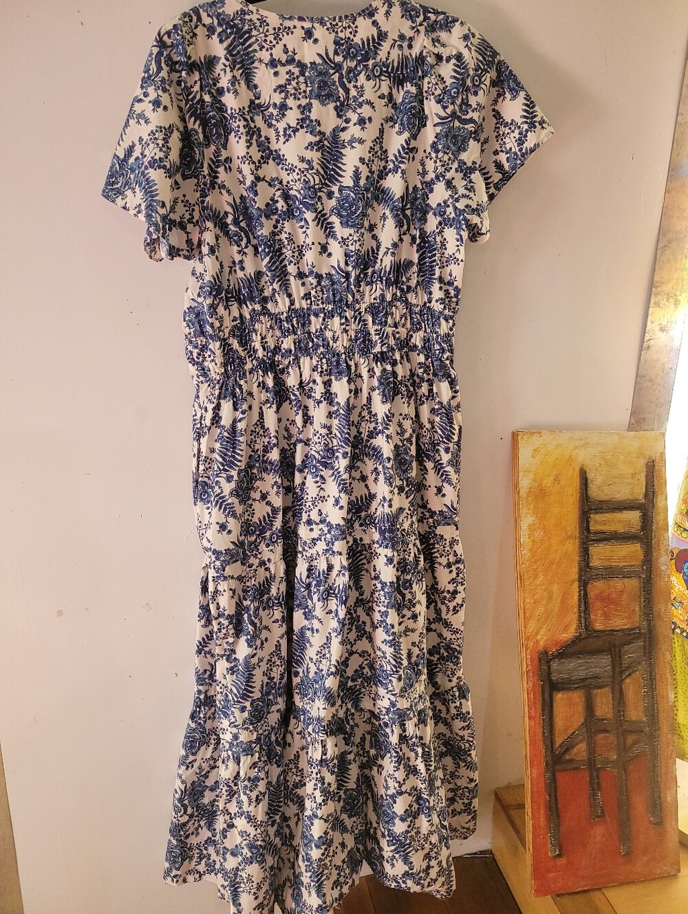 Maeve By Anthropologie 1X Somerset Maxi Dress Blue Print 100% Cotton - Picture 4 of 16